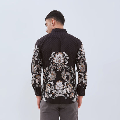 Set Kemeja Lengan Panjang Rok Lilit Couple Batik Kebaya Jumputan Pria Wanita Hitam Hanusa