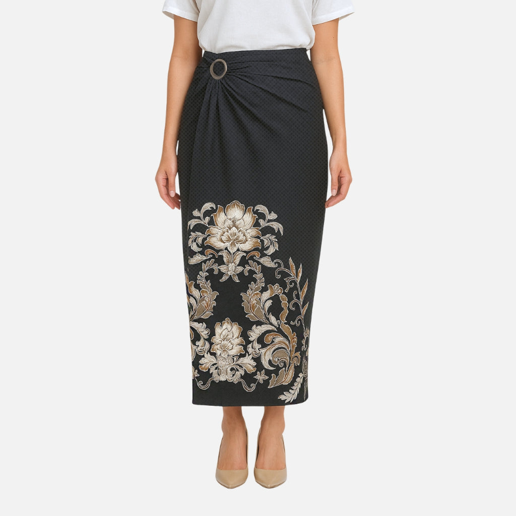 Set Kemeja Lengan Panjang Rok Lilit Couple Batik Kebaya Jumputan Pria Wanita Hitam Hanusa