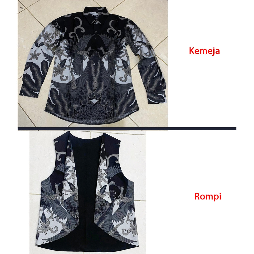 Odza Kemeja Rompi Batik Keluarga Baju Hem Couple Pria Wanita Pesta Pasangan Hitam Lengan Panjang Slim Fit Jumbo Allsize Grevisha