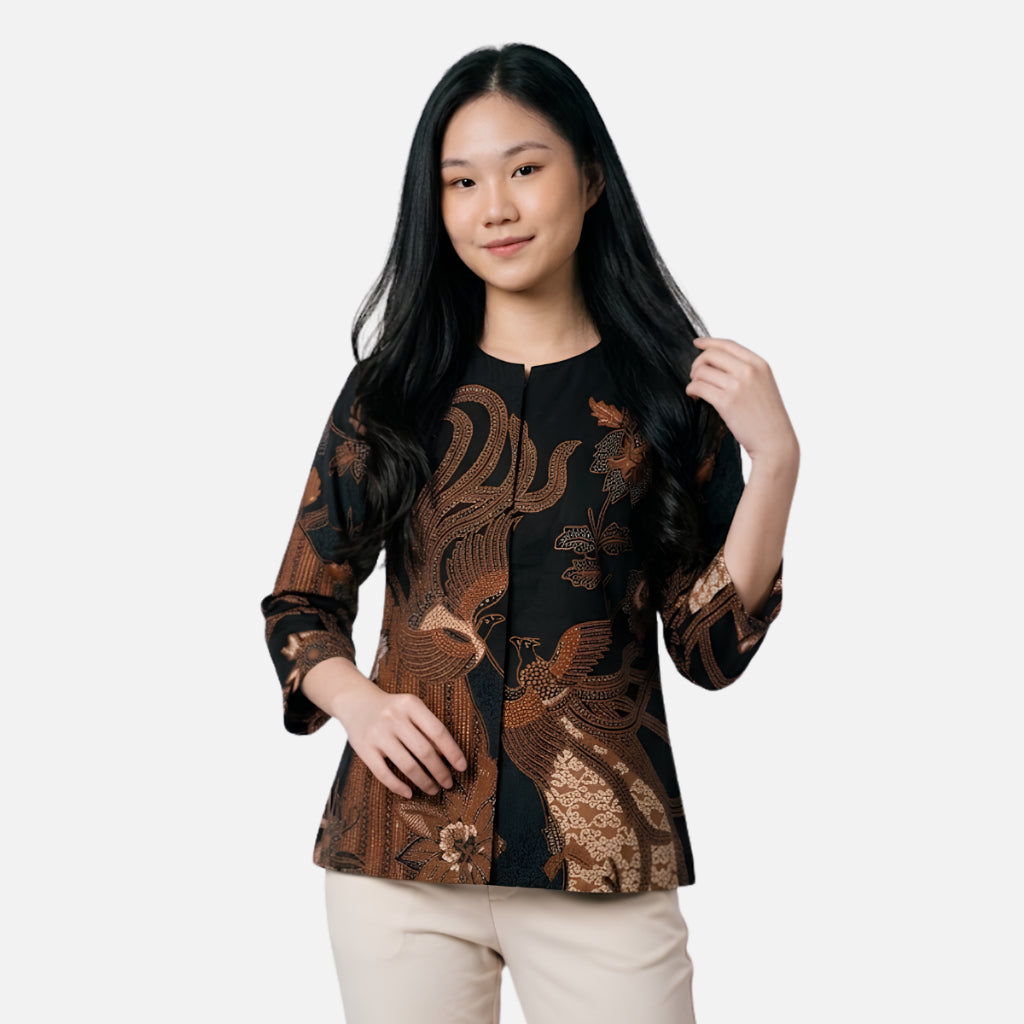 Odza Batik Couple Set Kemeja Pria Blouse Wanita Lengan Panjang 7/8 Slim Fit Katun Premium Kondangan Modern Tsamara Hitam