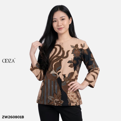 Odza Batik Couple Set Kemeja Pria Blouse Wanita Lengan Panjang 7/8 Slim Fit Katun Premium Seragam Keluarga Modern Aswana Cream