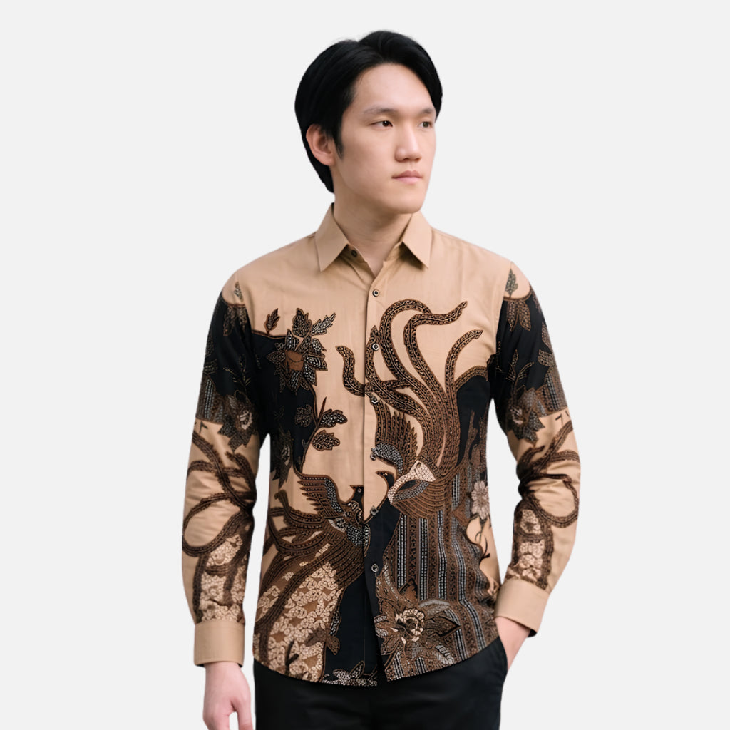 Odza Batik Couple Set Kemeja Pria Blouse Wanita Lengan Panjang 7/8 Slim Fit Katun Premium Seragam Keluarga Modern Aswana Cream
