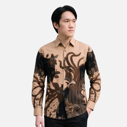 Odza Batik Couple Set Kemeja Pria Blouse Wanita Lengan Panjang 7/8 Slim Fit Katun Premium Seragam Keluarga Modern Aswana Cream
