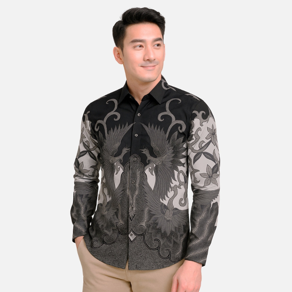 Odza Kemeja Rompi Batik Keluarga Baju Hem Couple Pria Wanita Pesta Pasangan Hitam Lengan Panjang Slim Fit Jumbo Allsize Grevisha