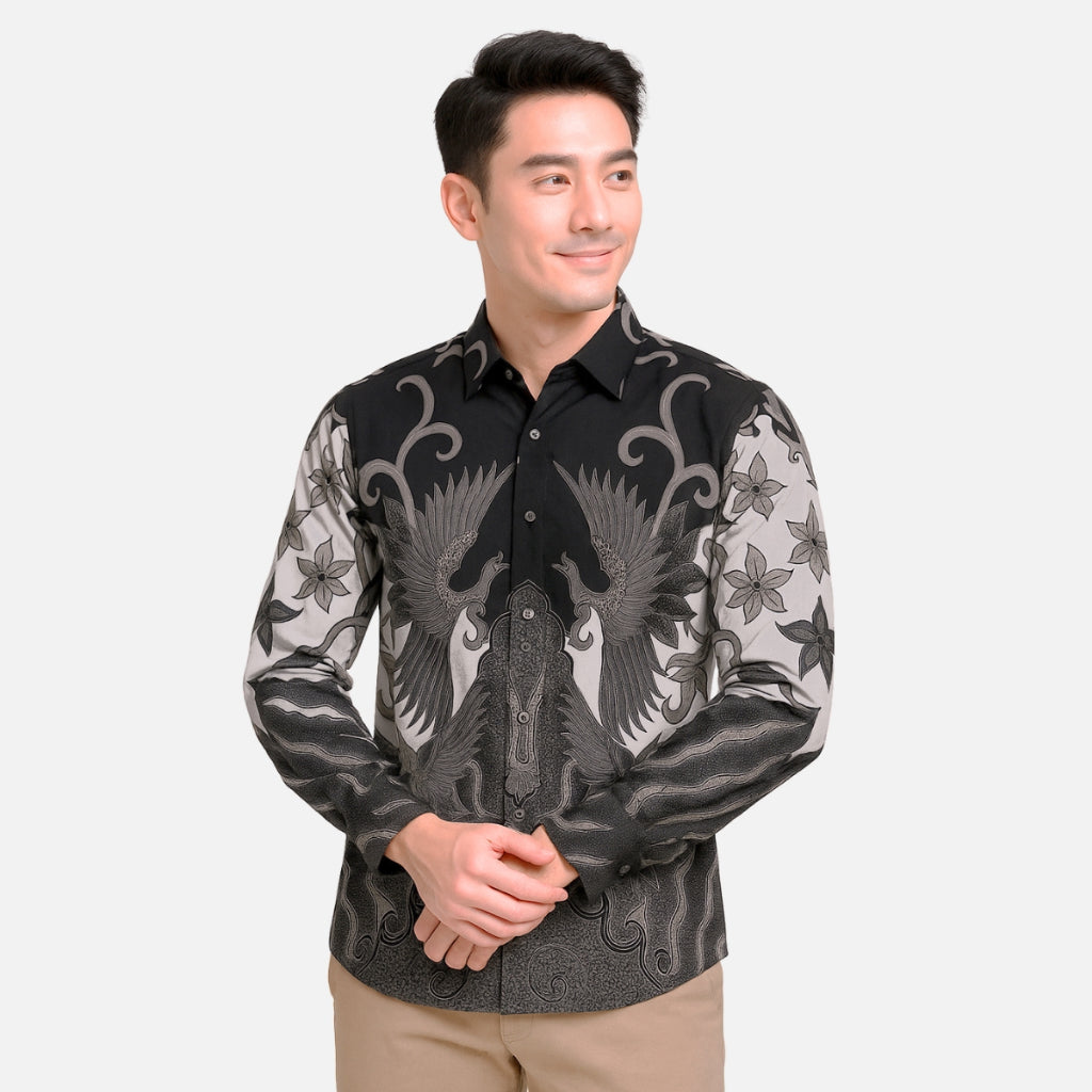 Odza Kemeja Rompi Batik Keluarga Baju Hem Couple Pria Wanita Pesta Pasangan Hitam Lengan Panjang Slim Fit Jumbo Allsize Grevisha