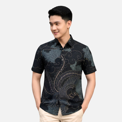 Odza Batik Couple Set Kemeja Pria Blouse Wanita Lengan Pendek Katun Premium Kondangan Modern Kivandra Hitam