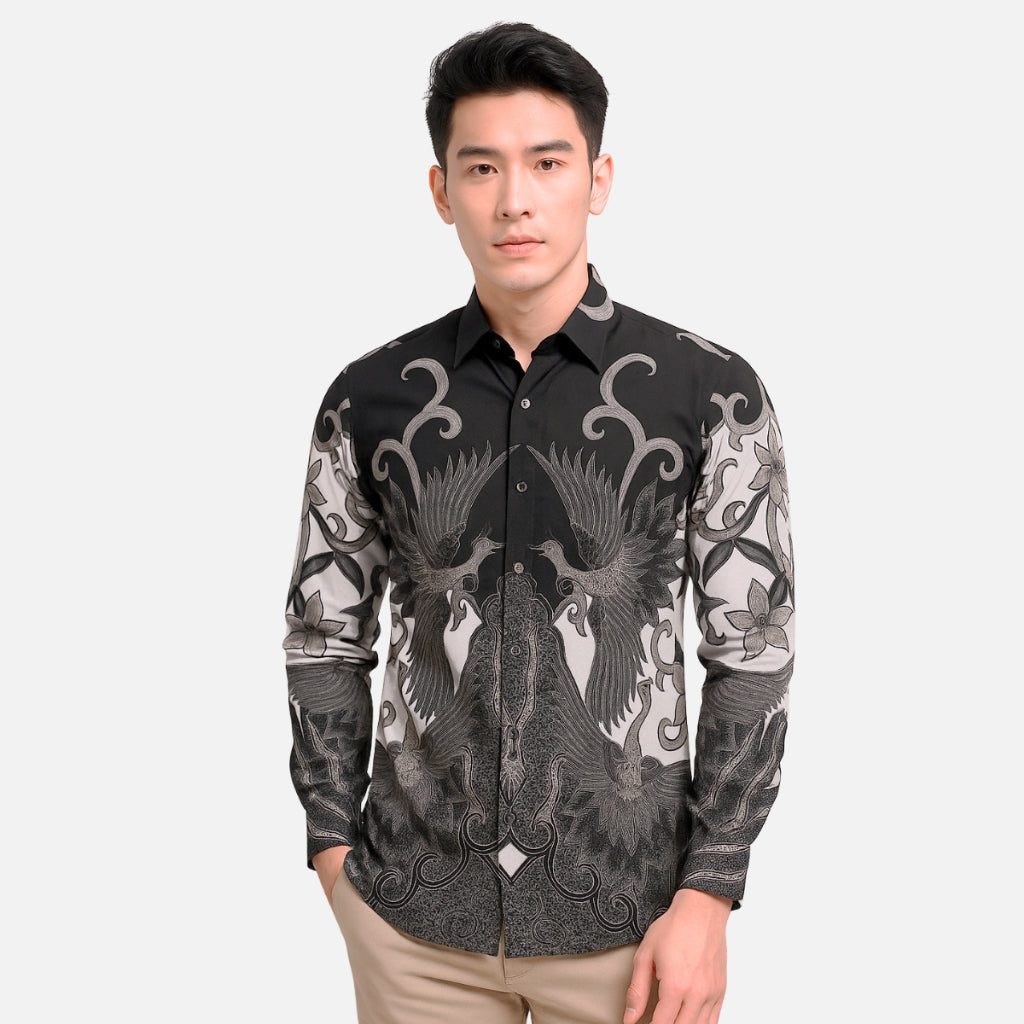 Odza Kemeja Rompi Batik Keluarga Baju Hem Couple Pria Wanita Pesta Pasangan Hitam Lengan Panjang Slim Fit Jumbo Allsize Grevisha