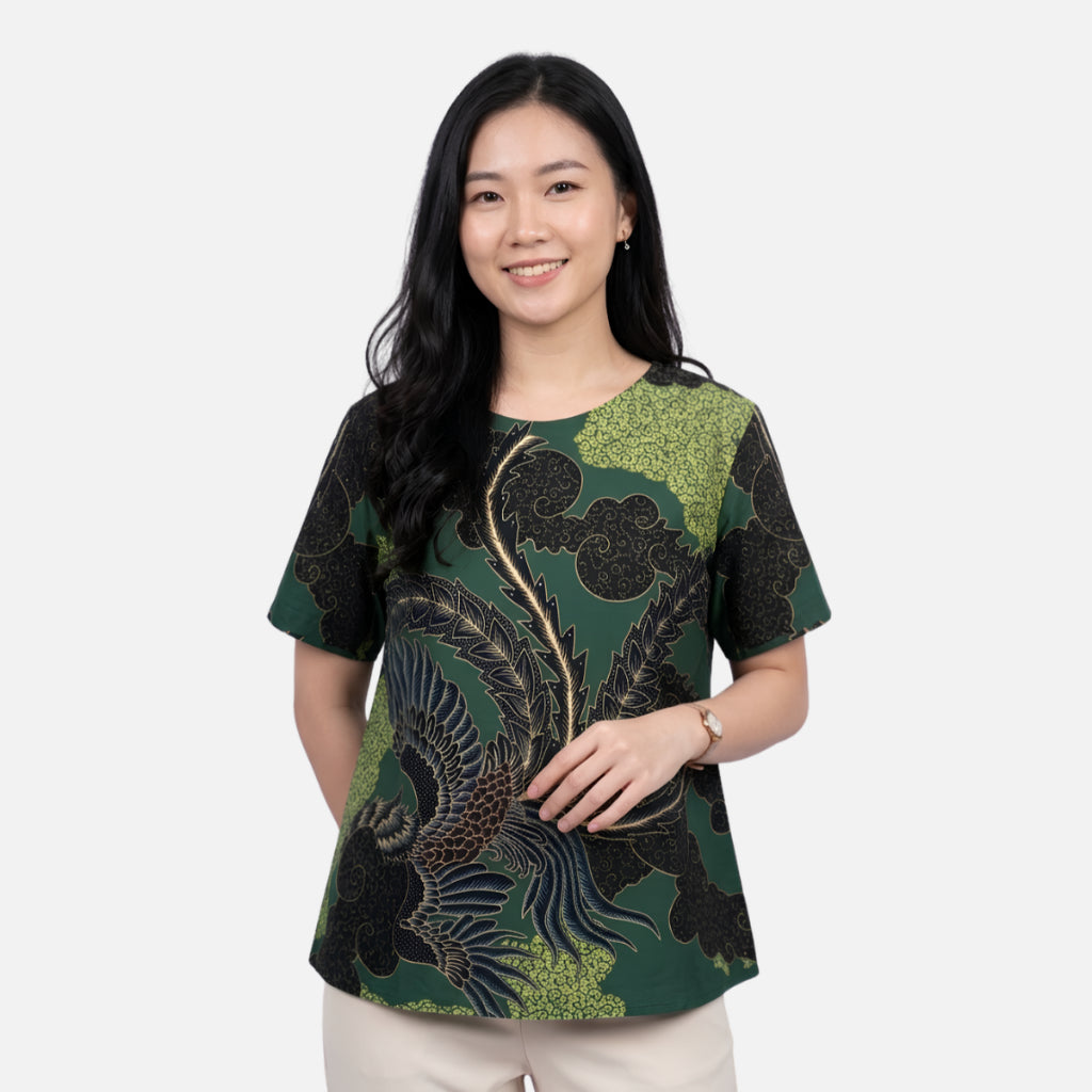 Odza Batik Couple Set Kemeja Pria Blouse Wanita Lengan Pendek Katun Premium Kondangan Modern Rasendiya Hijau