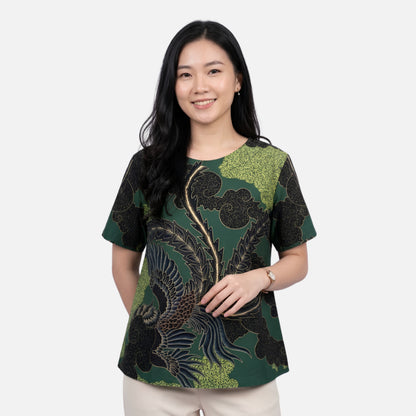 Odza Batik Couple Set Kemeja Pria Blouse Wanita Lengan Pendek Katun Premium Kondangan Modern Rasendiya Hijau