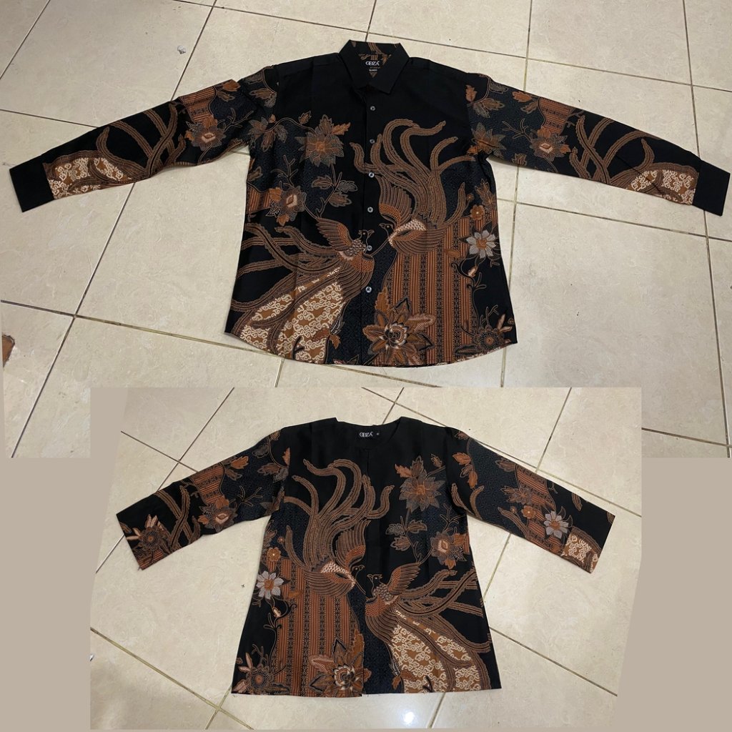 Odza Batik Couple Set Kemeja Pria Blouse Wanita Lengan Panjang 7/8 Slim Fit Katun Premium Kondangan Modern Tsamara Hitam