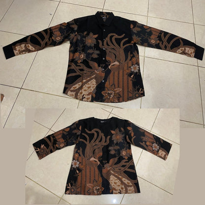 Odza Batik Couple Set Kemeja Pria Blouse Wanita Lengan Panjang 7/8 Slim Fit Katun Premium Kondangan Modern Tsamara Hitam