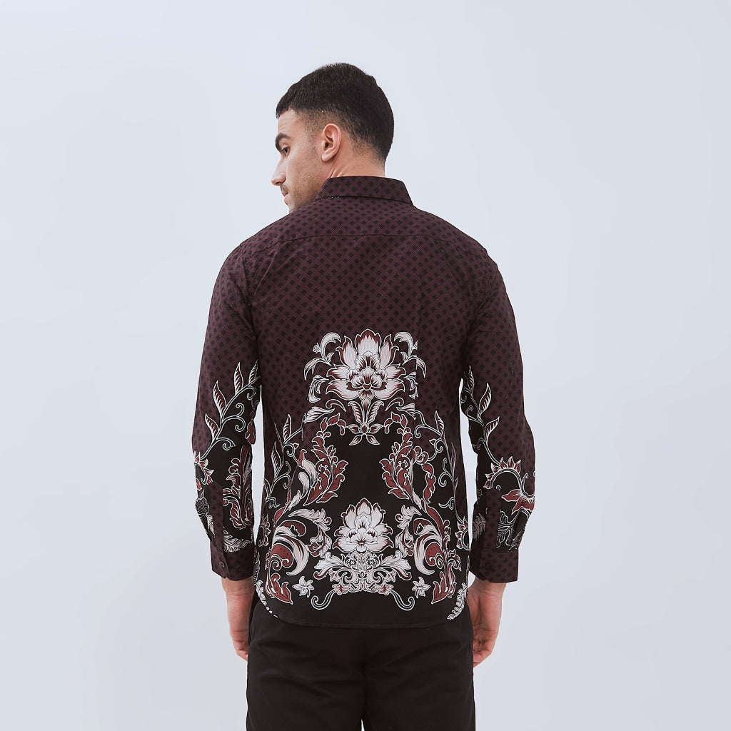 Set Kemeja Batik Couple Rok Lilit Kebaya Jumputan Pria Wanita Lengan Panjang Hitam Halmara