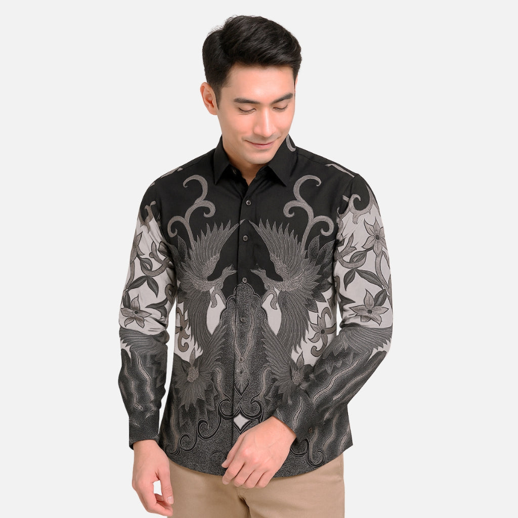 Odza Kemeja Rompi Batik Keluarga Baju Hem Couple Pria Wanita Pesta Pasangan Hitam Lengan Panjang Slim Fit Jumbo Allsize Grevisha