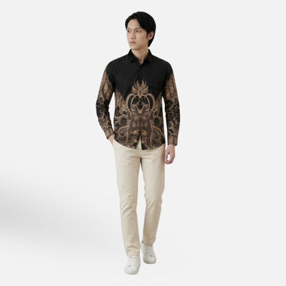 Odza Kemeja Batik Pria Slim Fit Lengan Panjang Katun Premium Baju Kerja Kondangan Priyatama Hitam Ungu