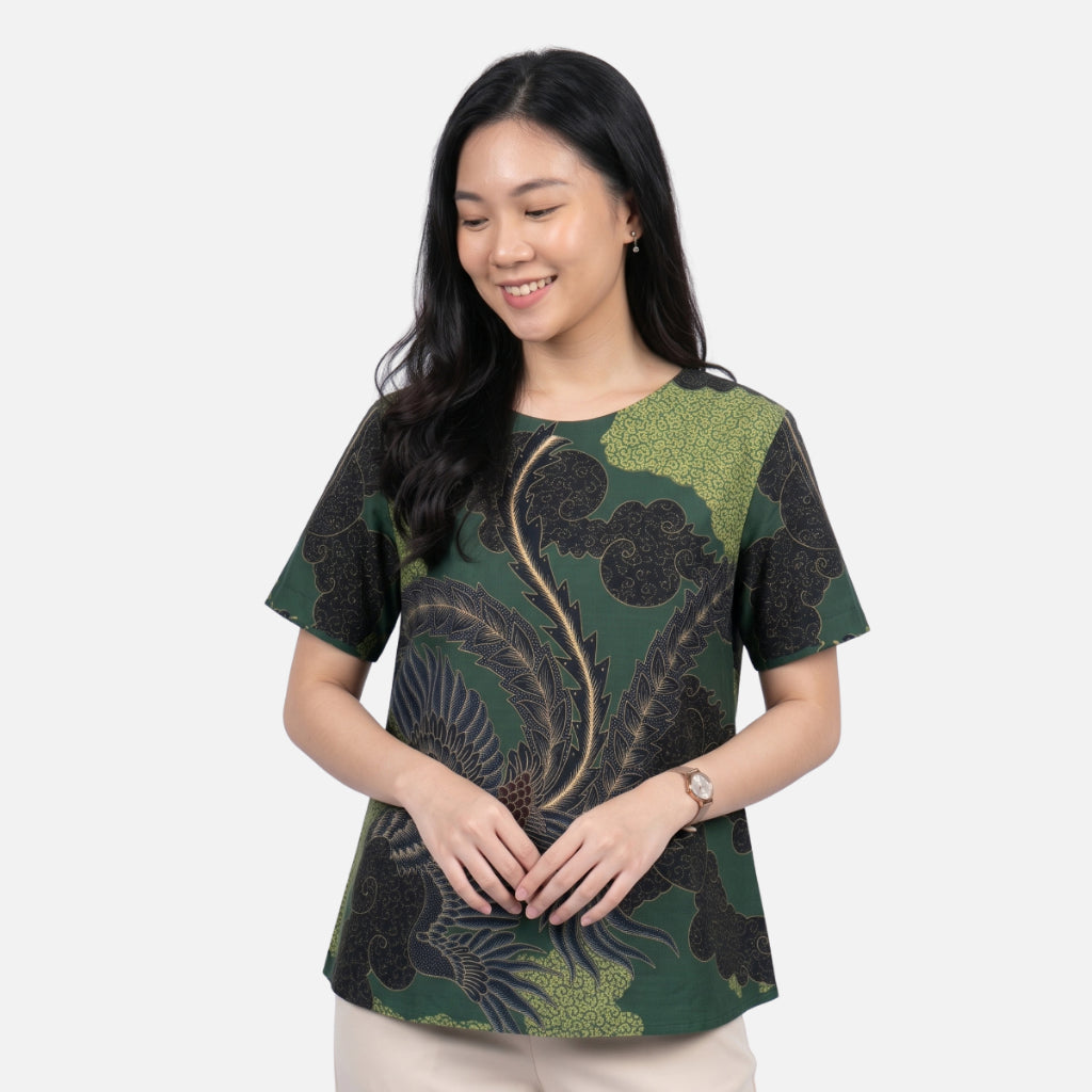 Odza Batik Couple Set Kemeja Pria Blouse Wanita Lengan Pendek Katun Premium Kondangan Modern Rasendiya Hijau