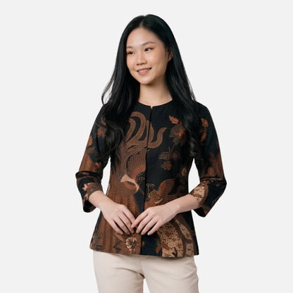 Odza Batik Couple Set Kemeja Pria Blouse Wanita Lengan Panjang 7/8 Slim Fit Katun Premium Kondangan Modern Tsamara Hitam