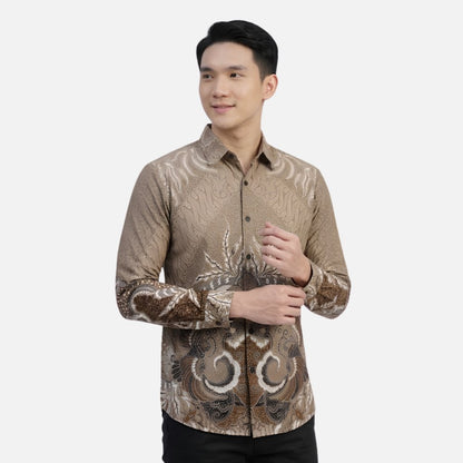 Odza Kemeja Batik Pria Slim Fit Lengan Panjang Katun Premium Baju Kerja Kondangan Modern Dariafa Hitam Cream