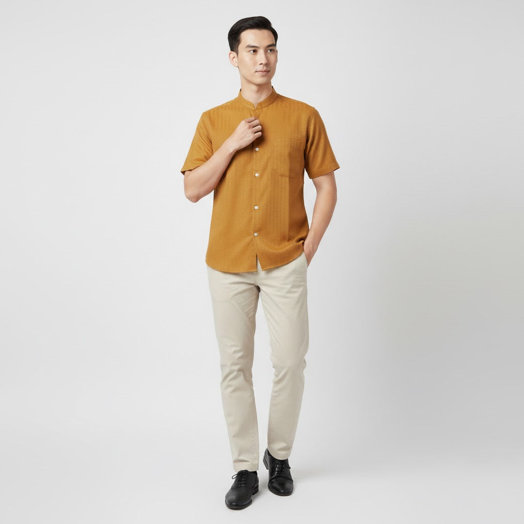 Odza Baju Koko Couple Bapak Anak Set Keluarga Lengan Pendek Jumbo Firas Kuning Mustard Emas