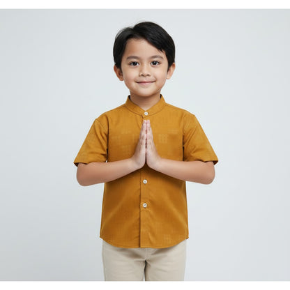 Odza Baju Koko Couple Bapak Anak Set Keluarga Lengan Pendek Jumbo Firas Kuning Mustard Emas