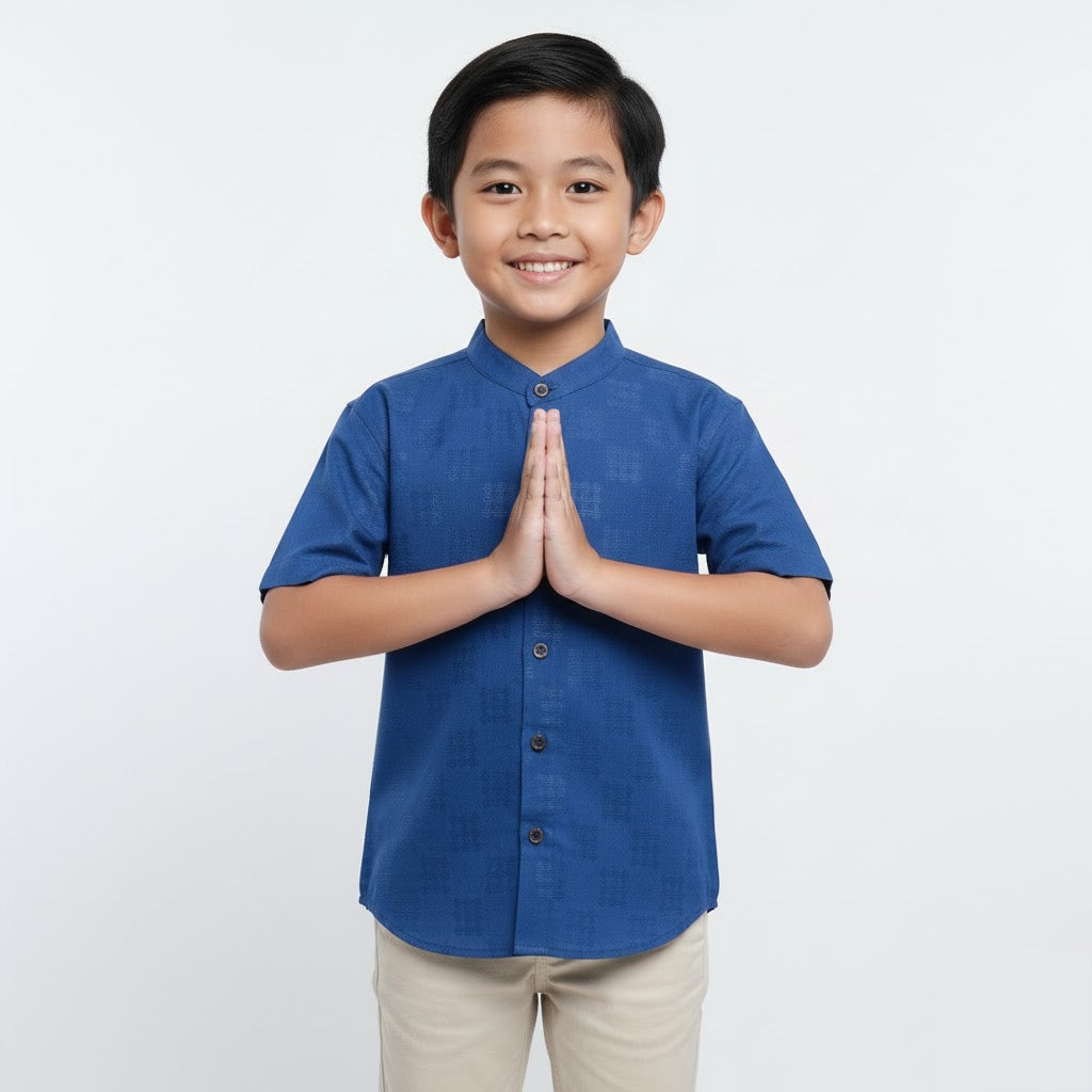 Odza Baju Koko Couple Bapak Anak Family Set Lengan Pendek Jumbo Smith Biru Muda