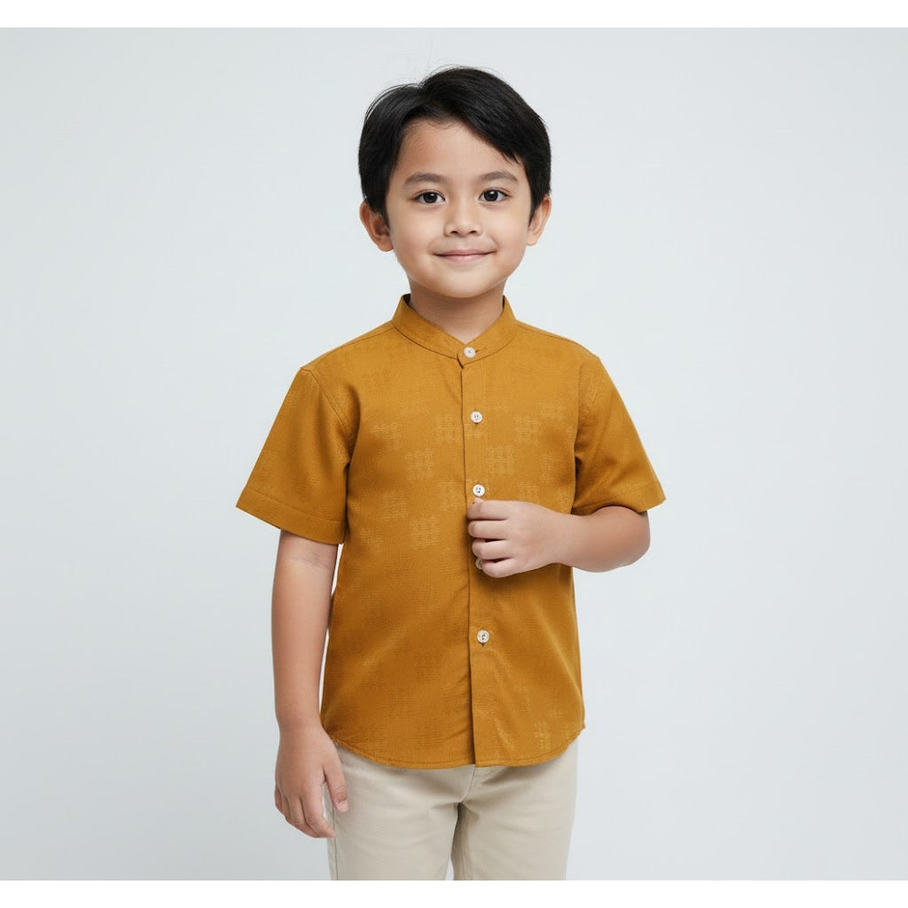 Odza Baju Koko Couple Bapak Anak Set Keluarga Lengan Pendek Jumbo Firas Kuning Mustard Emas