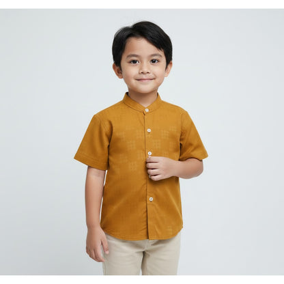 Odza Baju Koko Couple Bapak Anak Set Keluarga Lengan Pendek Jumbo Firas Kuning Mustard Emas