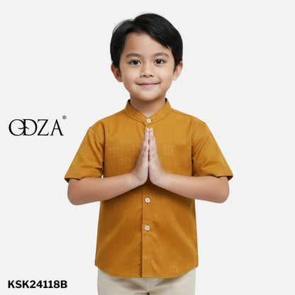 Odza Baju Koko Couple Bapak Anak Set Keluarga Lengan Pendek Jumbo Firas Kuning Mustard Emas