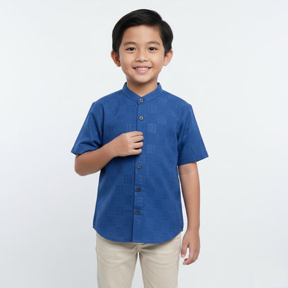 Odza Baju Koko Couple Bapak Anak Family Set Lengan Pendek Jumbo Smith Biru Muda