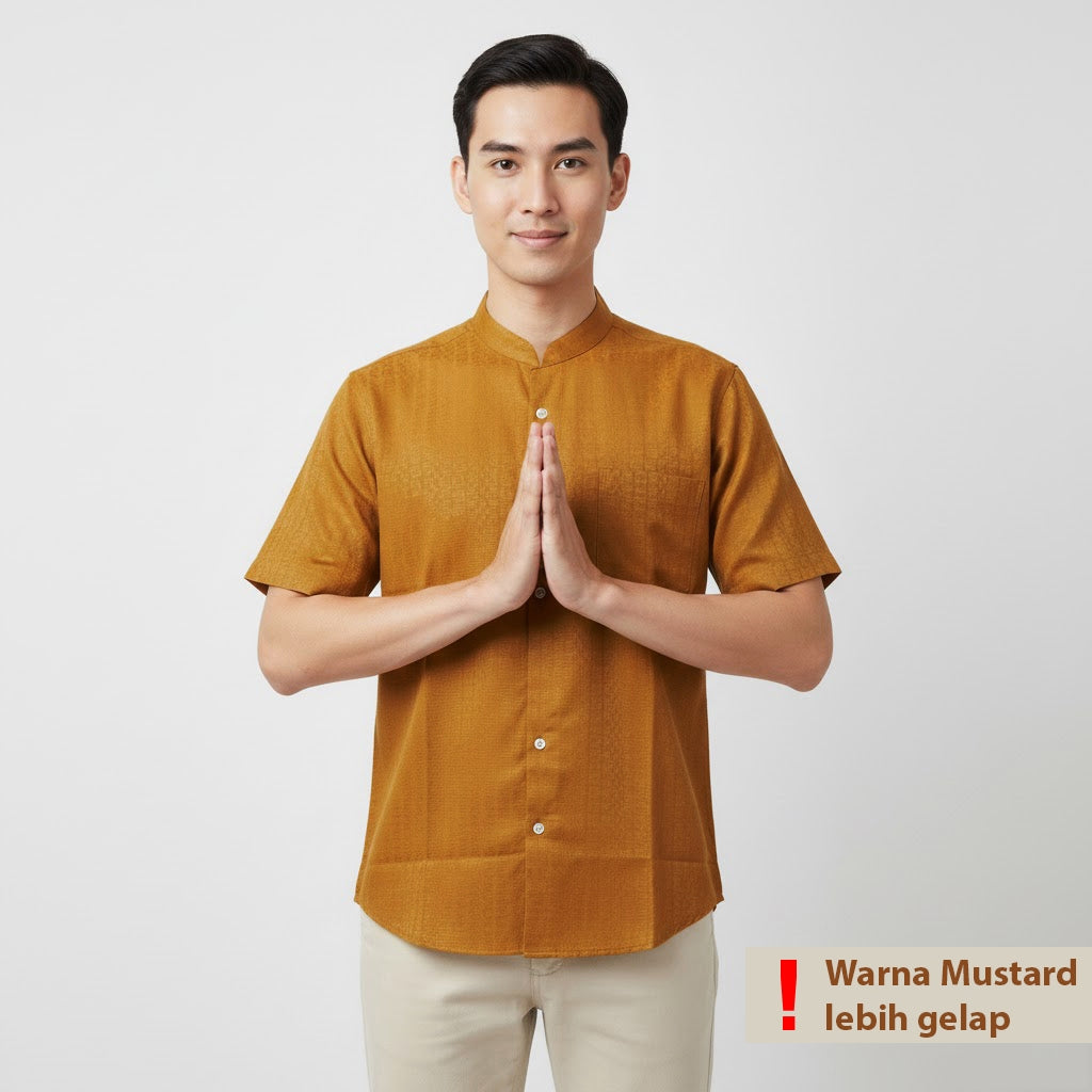 Odza Baju Koko Couple Bapak Anak Set Keluarga Lengan Pendek Jumbo Firas Kuning Mustard Emas