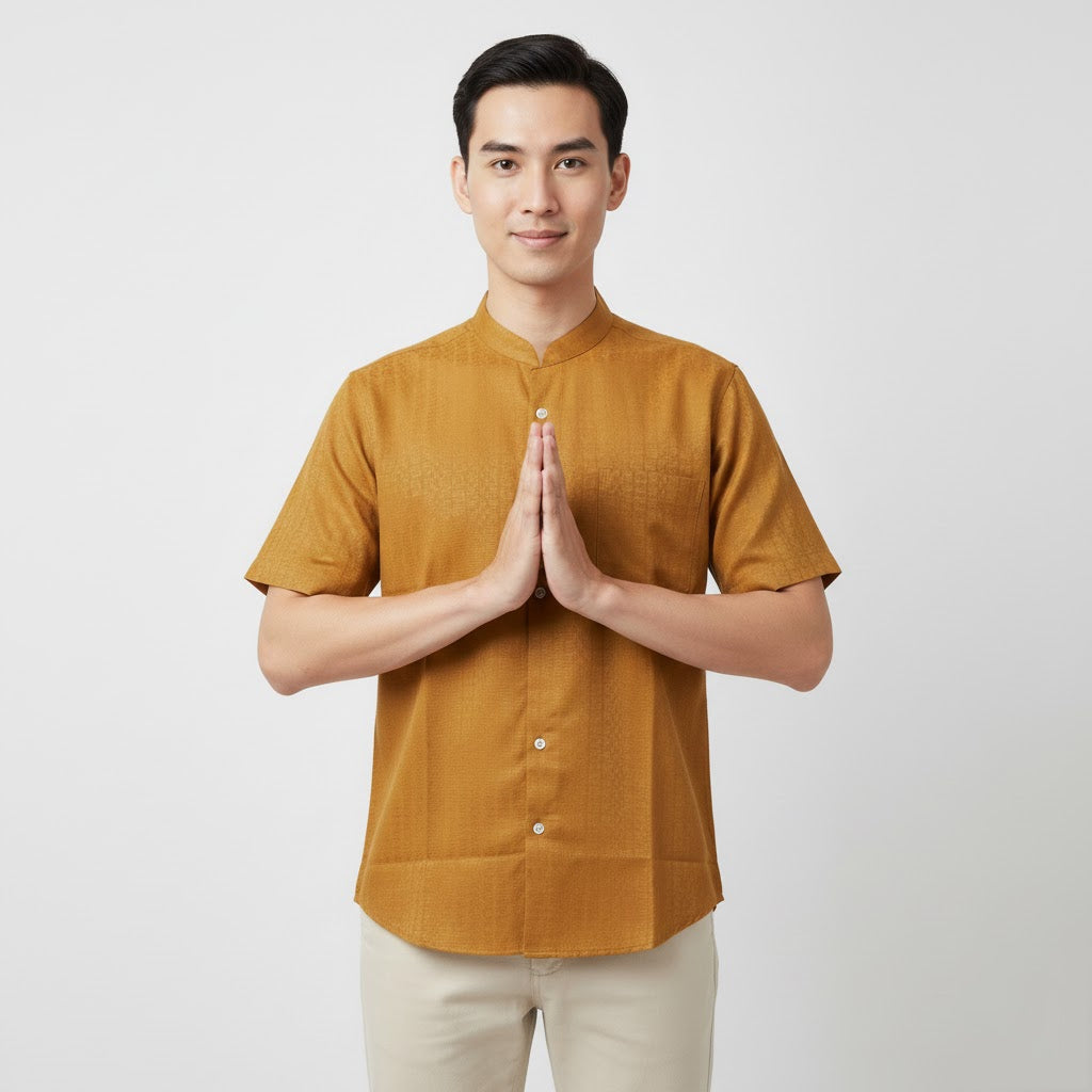 Odza Baju Koko Couple Bapak Anak Set Keluarga Lengan Pendek Jumbo Firas Kuning Mustard Emas