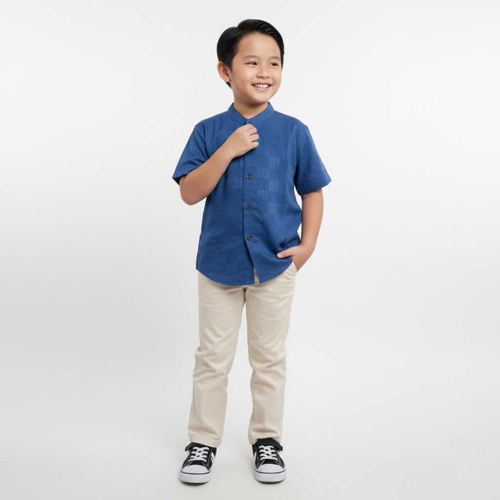 Odza Baju Koko Couple Bapak Anak Family Set Lengan Pendek Jumbo Smith Biru Muda