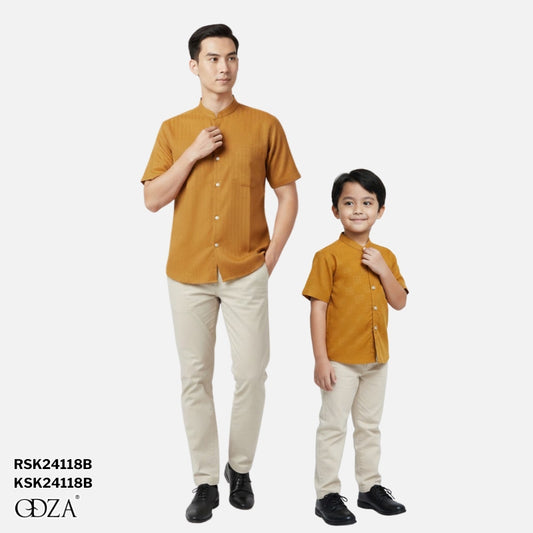 Odza Baju Koko Couple Bapak Anak Set Keluarga Lengan Pendek Jumbo Firas Kuning Mustard Emas