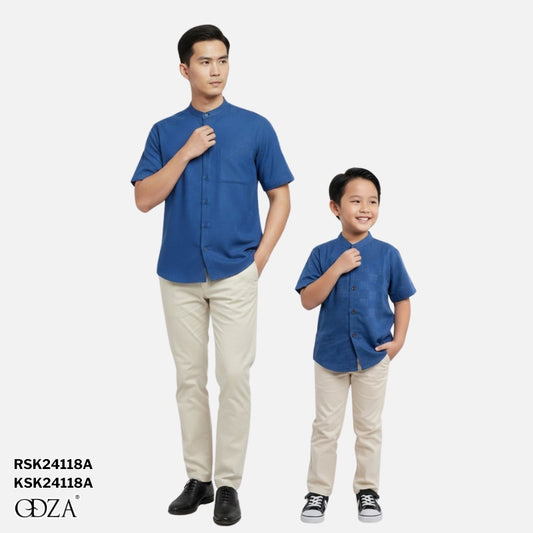 Odza Baju Koko Couple Bapak Anak Family Set Lengan Pendek Jumbo Smith Biru Muda