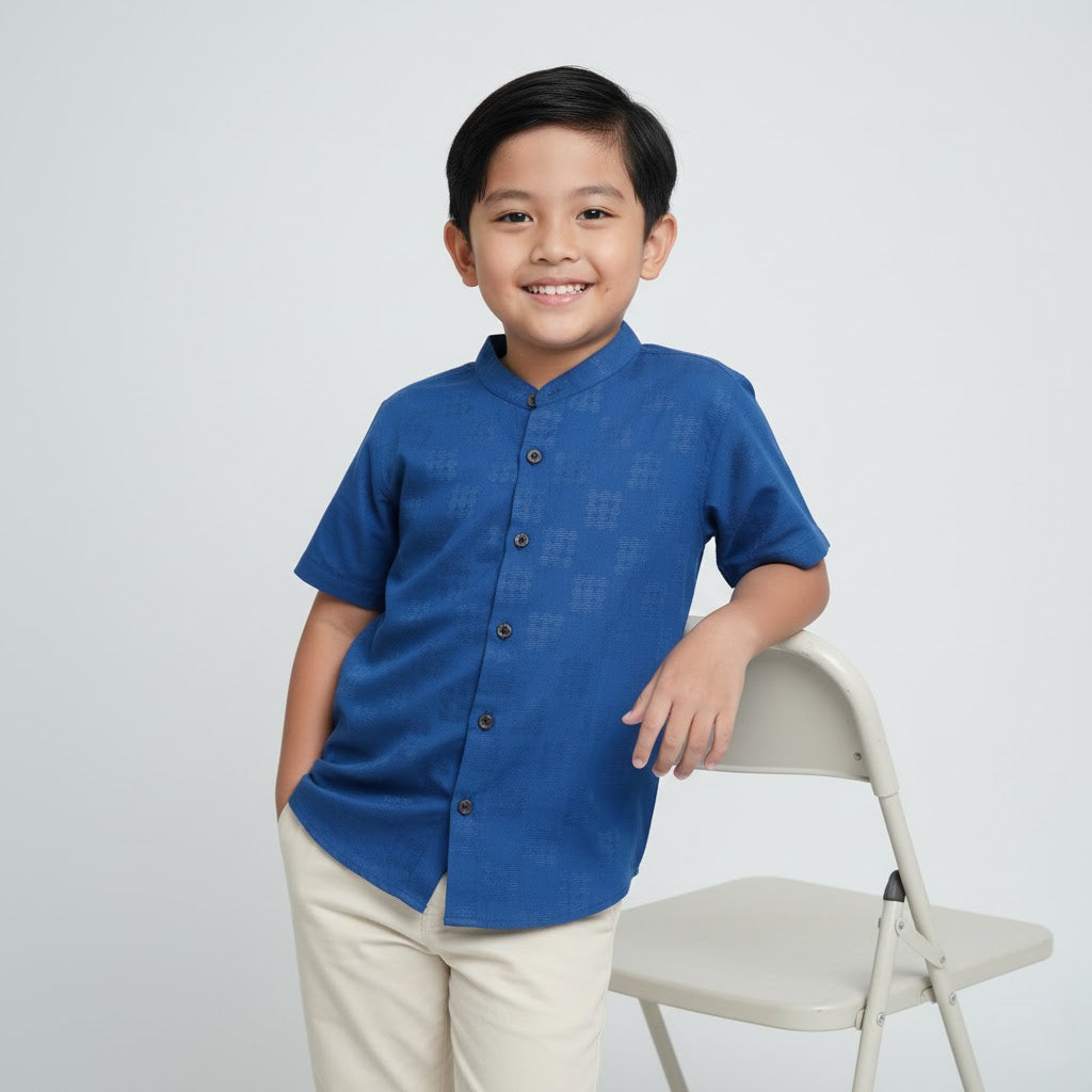 Odza Baju Koko Couple Bapak Anak Family Set Lengan Pendek Jumbo Smith Biru Muda