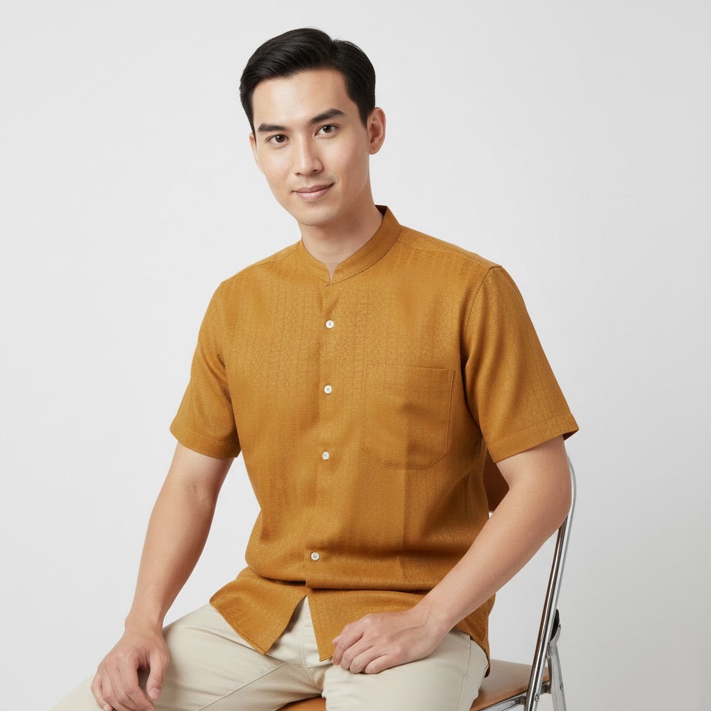 Odza Baju Koko Couple Bapak Anak Set Keluarga Lengan Pendek Jumbo Firas Kuning Mustard Emas