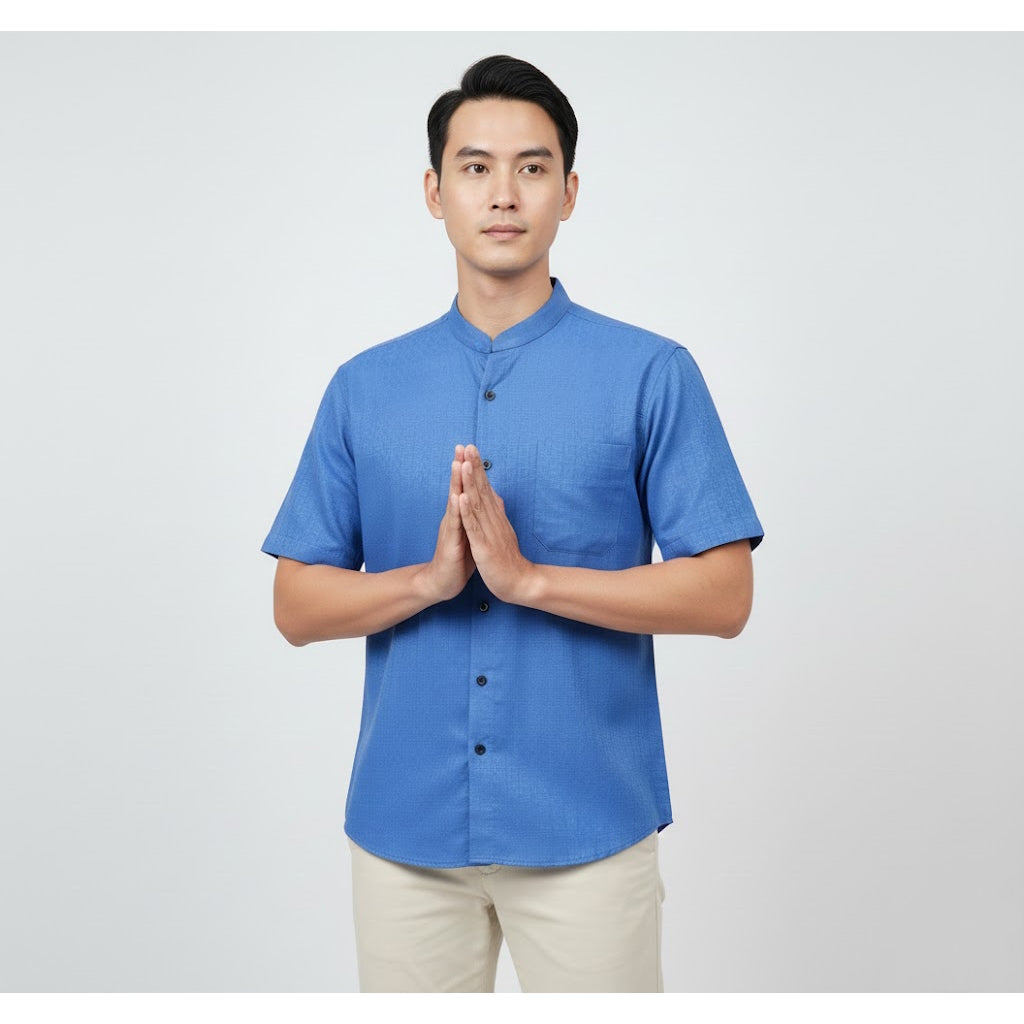 Odza Baju Koko Couple Bapak Anak Family Set Lengan Pendek Jumbo Smith Biru Muda