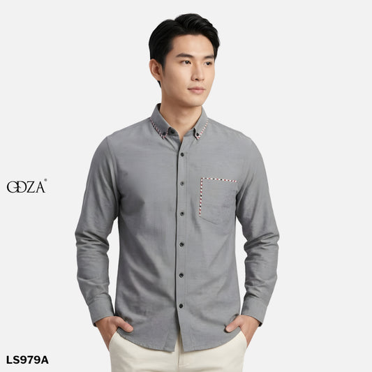 Odza Kemeja Polos Casual Lengan Panjang Pria Polos Abu-abu