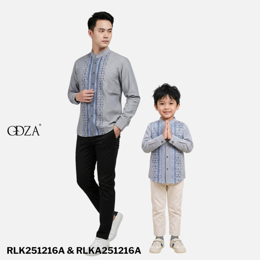 Odza Baju Koko Couple Ayah Anak Set Keluarga Lengan Panjang Jumbo Abu-Abu