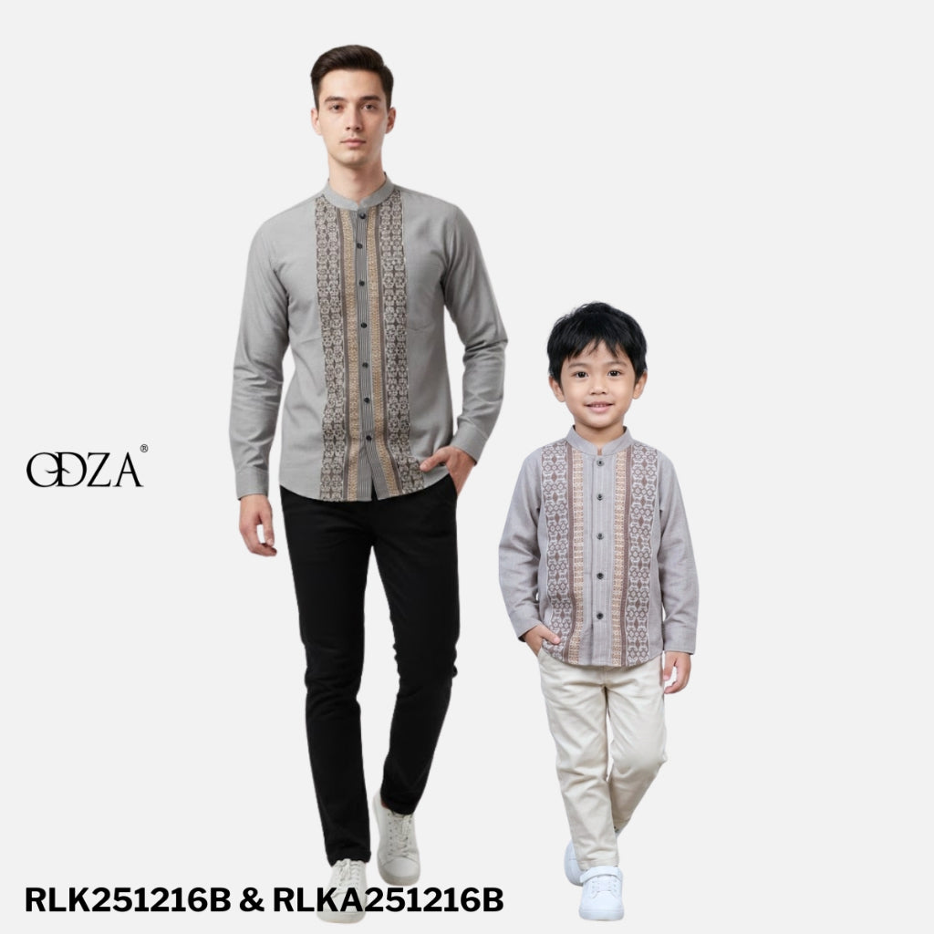 Odza Baju Koko Couple Ayah Anak Set Keluarga Lengan Panjang Jumbo Abu-Abu