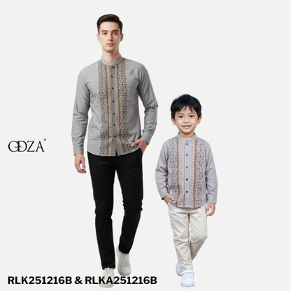 Odza Baju Koko Couple Ayah Anak Set Keluarga Lengan Panjang Jumbo Abu-Abu