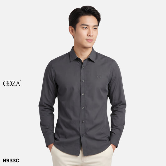 Odza Clasic Kemeja Polos Lengan Panjang Slim Fit Abu-abu Modern