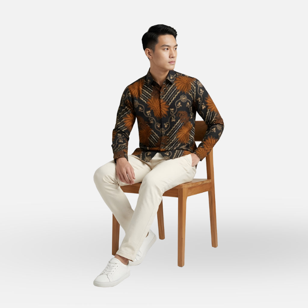 Odza Kemeja Batik Pria Lengan Panjang Batik Modern Slim Fit Solo Hitam Doadera