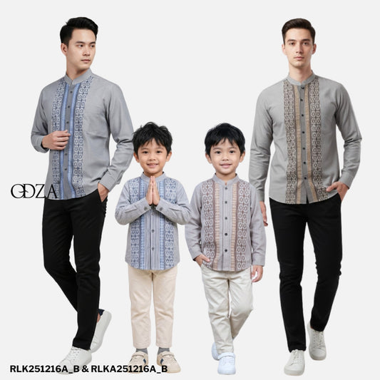Odza Baju Koko Couple Ayah Anak Set Keluarga Lengan Panjang Jumbo Abu-Abu