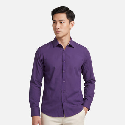 Odza Classic Kemeja SLIMFIT Lengan Panjang Pria Polos Ungu Terong