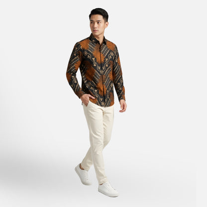 Odza Kemeja Batik Pria Lengan Panjang Batik Modern Slim Fit Solo Hitam Doadera