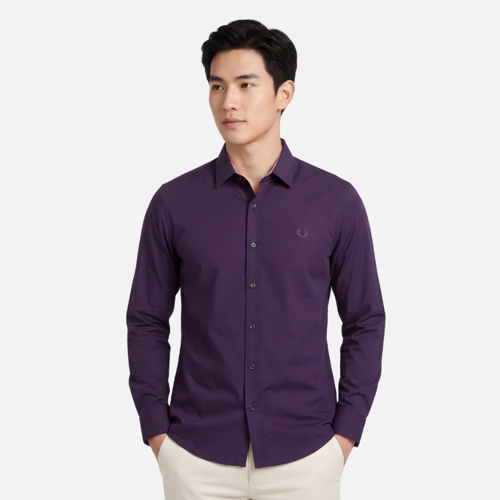 Odza Classic Kemeja SLIMFIT Lengan Panjang Pria Polos Ungu Terong