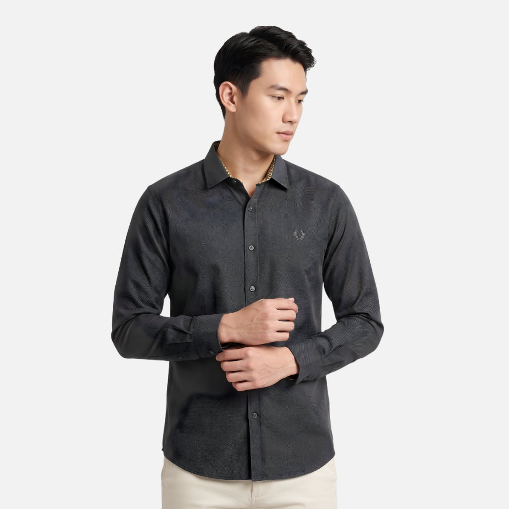 Odza Clasic Kemeja Polos Lengan Panjang Slim Fit Abu-abu Modern