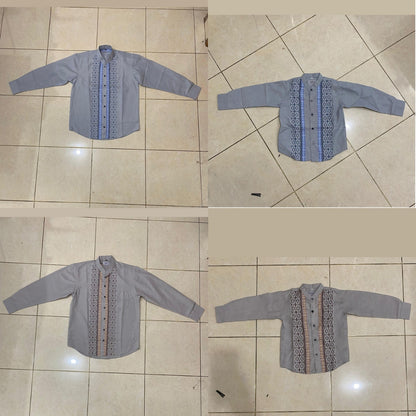 Odza Baju Koko Couple Ayah Anak Set Keluarga Lengan Panjang Jumbo Abu-Abu
