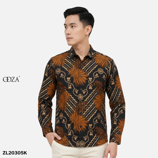 Odza Kemeja Batik Pria Lengan Panjang Batik Modern Slim Fit Solo Hitam Doadera