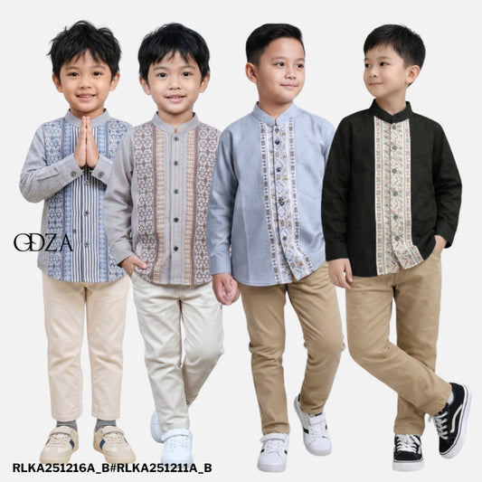 Odza Baju Koko Anak Laki-laki Lengan Panjang Kerah Shanghai Kemeja Muslim Cowok Keyvan 2-12 Tahun